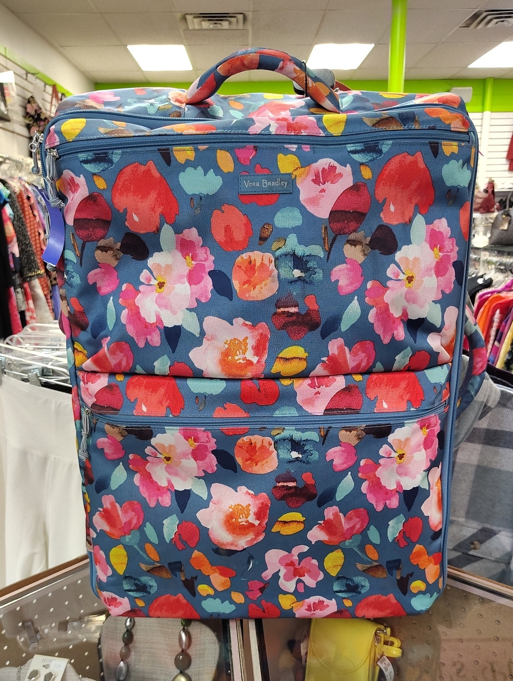 Vera Bradley Blue Floral Upright Rolling Suitcase